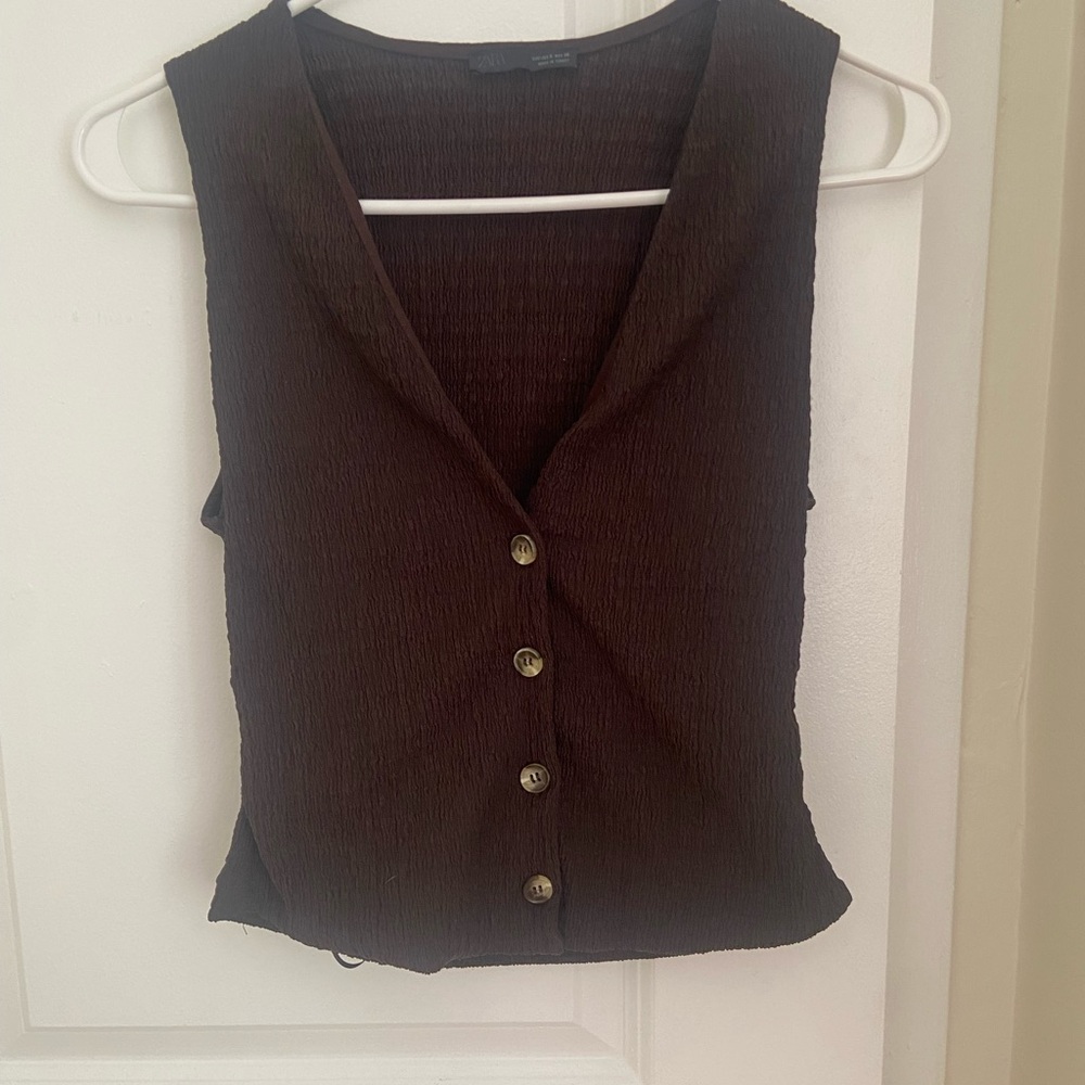 Zara Dark Brown Sleeveless Vest Top
